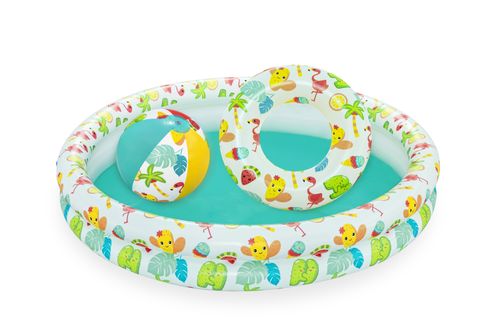Dmuchany Basen 3W1 Dla Dzieci 122X20Cm Tropikalny Bestway + Kółko Do Pływan na Arena.pl