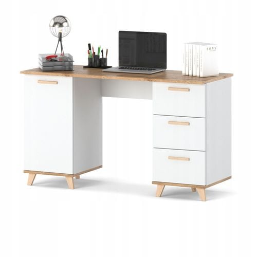 Biurko BIAŁE 138CM 3 Szuflady dla dziecka Stolik Skandynawski półki na Arena.pl