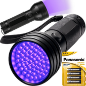 LATARKA UV TAKTYCZNA SZPERACZ BURSZTYNU BANKNOTÓW ALUMINIUM 51 LED BATERIE