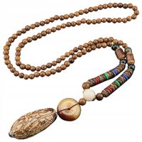 Naszyjnik Drewniany NEPAL BUDDYJSKI MALA Tybetański Amulet RĘCZNIE WYKONANY