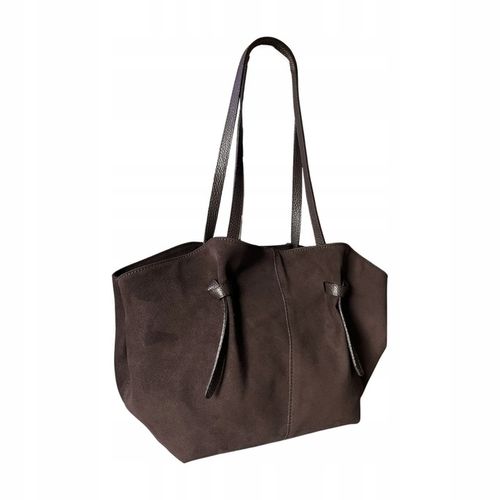 Czekoladowa torebka zamszowa shopper brąz SKÓRA ZAMSZ NATURALNY Vera Pelle na Arena.pl