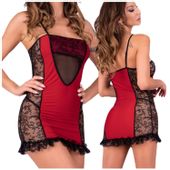 SEKSOWNA KOSZULKA NOCNA Z FALBANKĄ + STRINGI XS