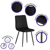 IRIS KRZESŁO TAPICEROWANE CZARNY WELUR PIKOWANE