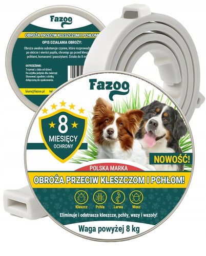 OBROŻA NA KLESZCZE i Pchły dla Dużego Psa Antykleszczowa 8 Miesięcy Fazoo na Arena.pl