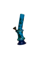 Fajka Wodna z Akrylu Bongo Akrylowe Niebieskie w Zielone Listki Zioła