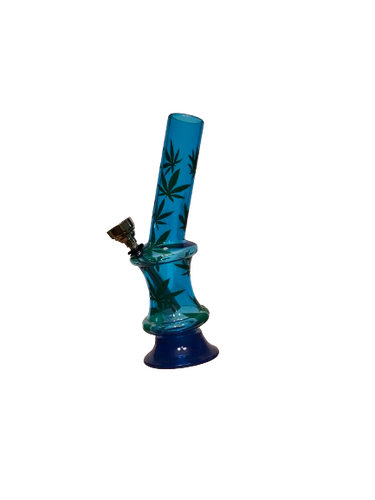 Fajka Wodna z Akrylu Bongo Akrylowe Niebieskie w Zielone Listki Zioła na Arena.pl