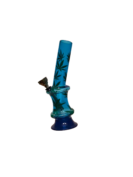 Fajka Wodna z Akrylu Bongo Akrylowe Niebieskie w Zielone Listki Zioła zdjęcie 1