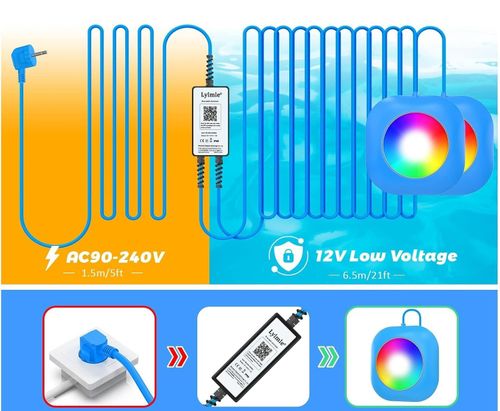 Lampa LED bezprzewodowa do basenu LyLmLe 40 W 12V IP68 z kablem 8 m, 2 szt. na Arena.pl