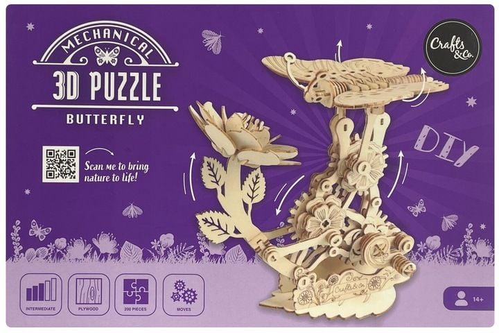 DIY Ruchome Drewniane Puzzle 3D Motyl zdjęcie 1