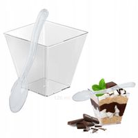 Pucharki do deserów kwadratowe FINGERFOOD 120ml z łyżeczkami 50szt