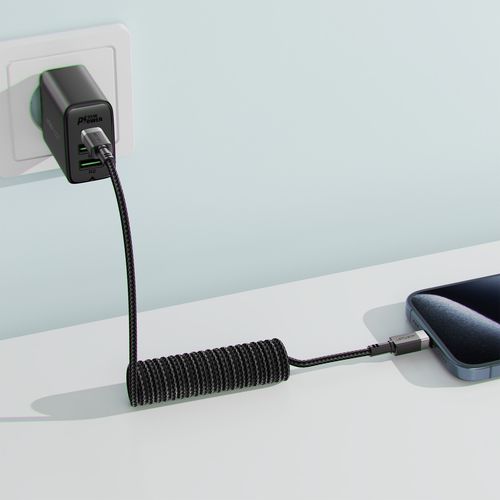 Kabel przewód spiralny USB-A - USB-C 480Mb/s 3A 1.2m - czarny na Arena.pl