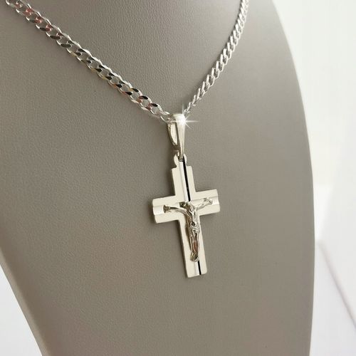 SREBRNY ŁAŃCUSZEK PANCERKA + KRZYŻYK Z JEZUSEM NA KOMUNIĘ CHRZEST + GRAWER na Arena.pl