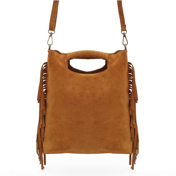VERA PELLE torebka zamszowa listonoszka boho z frędzlami V406 brązowa zdjęcie 6