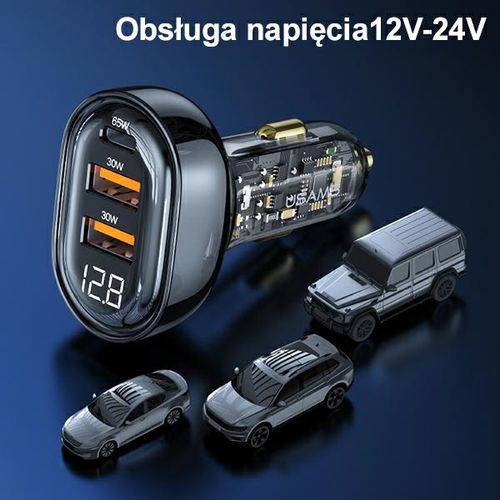 usams ład. sam. 2xusb+1xusb-c 125wfast charge transparent black na Arena.pl