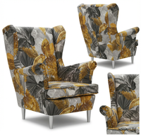 Fotel uszak skandynawski szary złoty biały palmy kolorów Print Family Meble