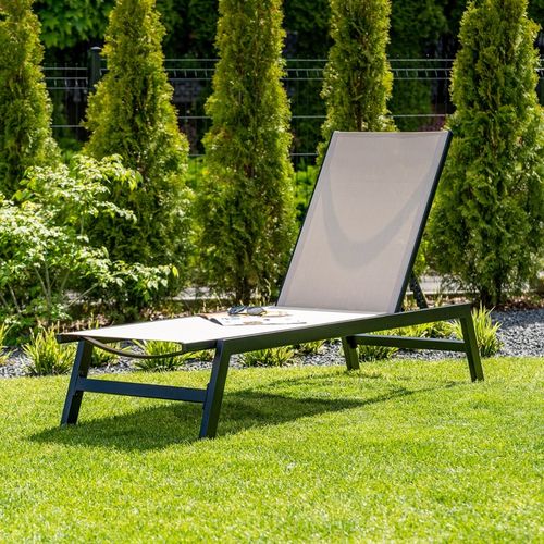 Leżak ogrodowy beżowy wygodny z aluminium rozkładany Leżanka na taras 60 cm na Arena.pl
