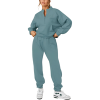 Komplet dresowy damski bluza spodnie bawełna zielony ocieplany polar XL