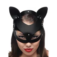 xr brands leather cat mask - regulowana maska z naturalnej skory
