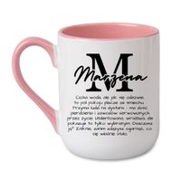KUBEK Z IMIENIEM "MARZENA" Wzór - Elegant Coffee Różowy 330 ml