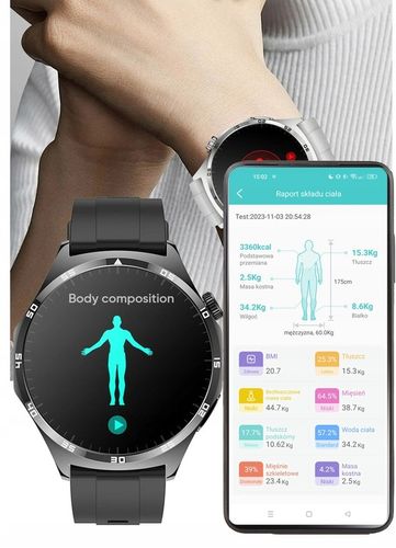 ZEGAREK MĘSKI SMARTWATCH AMOLED 440 EKG POMIAR CUKRU CIŚNIENIE TEMPERATURA na Arena.pl
