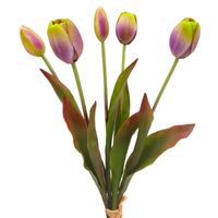 TULIPAN sztuczny TULIPANY SILIKONOWE BUKIET 5 sztuk FIOLETOWE ZIELONE