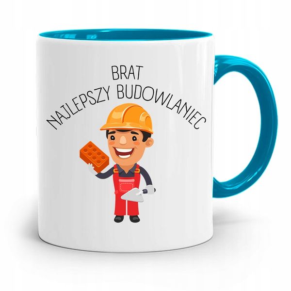 Kubek Błękitny Prezent Brat Najlepszy Budowlaniec Z Nadrukiem Ze Zdjęciem zdjęcie 1