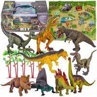 DUŻY ZESTAW FIGUREK DINOZAURY 9 SZT + KUFEREK +MATA PARK DINOZAURÓW PREZENT