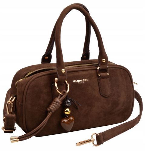 FLORA&CO PARIS torebka damska BOWLING do reki LISTONOSZKA zamsz czekoladowa na Arena.pl