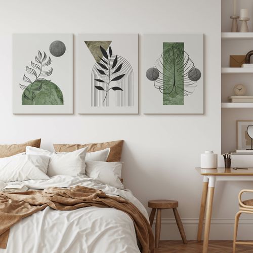 Obrazy Ścienne Do Salonu Set Liście Tropikalne Abstrakcja Boho 90cm x 40cm na Arena.pl