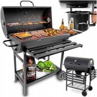 GRILL WĘGLOWY OGRODOWY 2 RUSZTY CHROMOWANE 2 PÓŁKI POPIELNIK TERMOMETR STAL