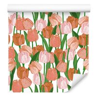 Tapeta do jadalni kwiaty tulipany malowane vintage