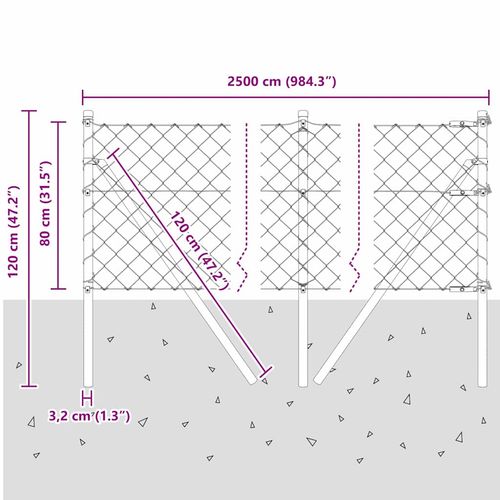 Ogrodzenie z ogniw ze słupkami Szary 0.8 x 25 m Stal na Arena.pl