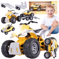 ZESTAW POJAZDÓW DO ZABAWY POLICJA QUAD SAMOCHÓD PRZYCZEPA ŚWIATŁO DŹWIĘK