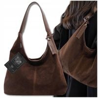 Torebka Damska Zamszowa BAD&BAGS Na Ramię Torba Pojemna Brązowa Elegancka