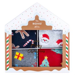 Zestaw 4x Skarpetki damskie kolorowe SOXO GOOD STUFF wesołe Święta Boże Narodzenie Prezent 35-40