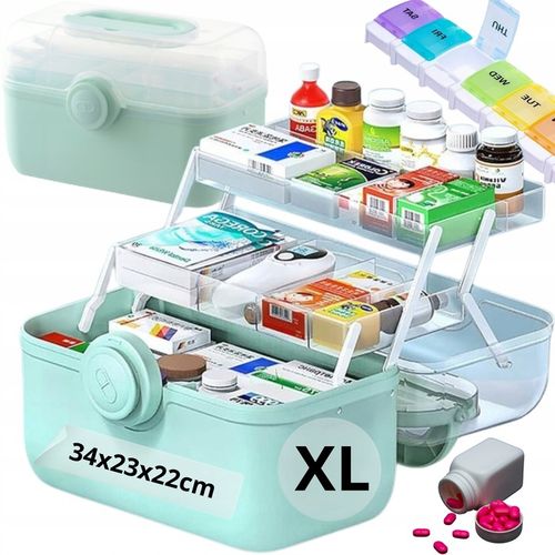 ORGANIZER NA LEKI POJEMNIK ZAMYKANY PUDEŁKO KASETKA APTECZKA 34x23x22 cm XL na Arena.pl
