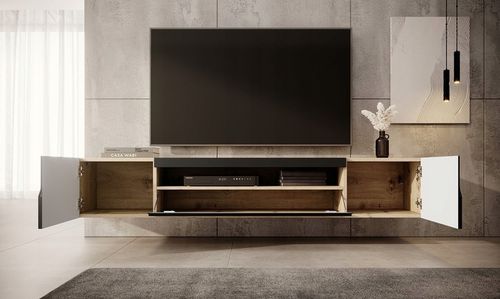 Szafka RTV czarna mat+dąb Artisan Wisząca i stojąca Odyn na Arena.pl