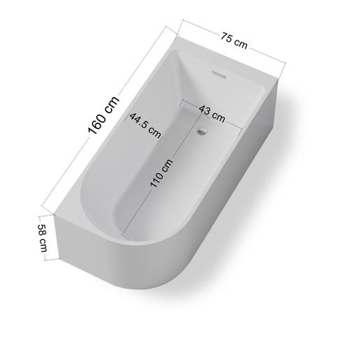 Wanna wolnostojąca przyścienna NAROŻNA PULA PRAWA 160 x 75 cm biała system przelewowy na Arena.pl