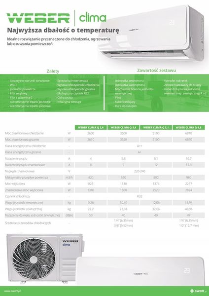 Klimatyzator ścienny WEBER CLIMA Q 3,4 kW + WiFi + 4D zdjęcie 8