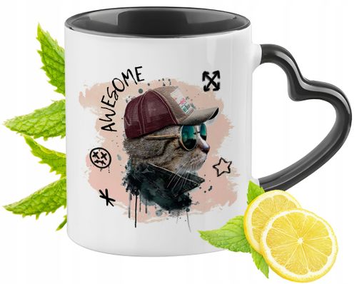 Kot Kotek Kotki Kubek Czarny Z Uszkiem W Kształcie Serca Na Prezent na Arena.pl