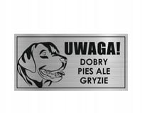 UWAGA PIES Tabliczka ostrzegawcza na bramę nierdzewna z grawerem lablador