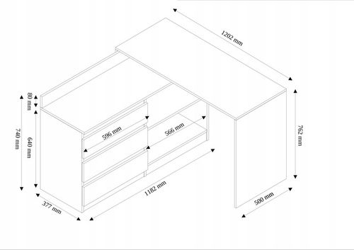 Biurko narożne i komoda zestaw 120x50 artisan N-15 na Arena.pl