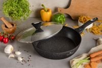 Patelnia Głęboka 26 cm z Pokrywką Marmurkowa powłoka INDUKCJA GAZ