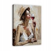 OBRAZ KOBIETA W KAPELUSZU WINO SYPIALNIA SALON NA PŁÓTNIE ŚCIANĘ 120x80