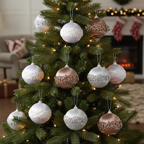 12x Bombki Choinkowe Świąteczne Nietłukące Białe Szampańskie Srebrne Zestaw na Arena.pl