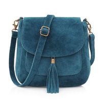 VERA PELLE torebka damska zamszowa listonoszka na ramię z klapą V449 morska