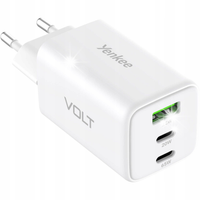 SZYBKA Ładowarka sieciowa zasilacz YENKEE GaN VOLT 2x USB-C +USB 65W 3A PD