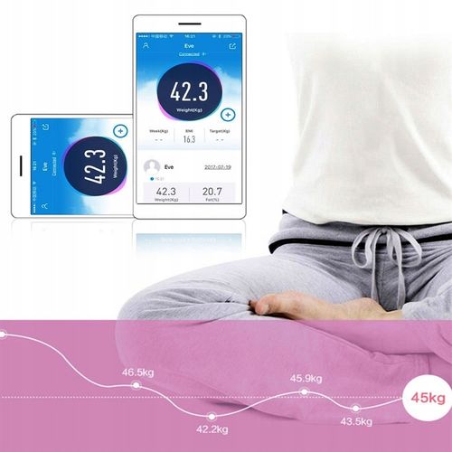 Inteligentna waga łazienkowa smart szklana OMNA aplikacja, miarka i baterie na Arena.pl