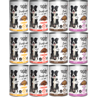 MOKRA KARMA DLA PSA TufTuf puszka kawałki mięsne MIX SMAKÓW ZESTAW 12x415g