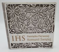 kasetka kwadrat 16 x 16cm ażur biała KOMUNIA ŚW